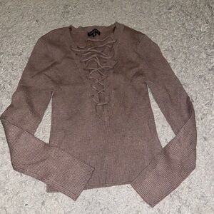 BrownLace Up Long Sleeve Shirt
